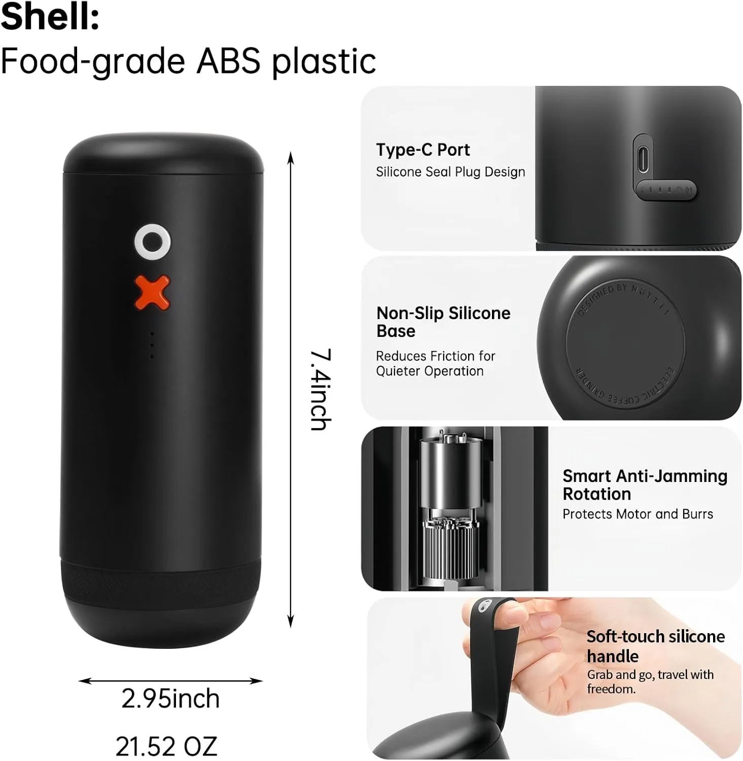 Burr Coffee Grinder – Electric, Portable, Small, Quiet Adjustable Conical Burr Mini Coffee Bean Mill 20 Grind Settings for Espresso, Pour-Over, French Press Moka for Home Use (Tangerine Orange)