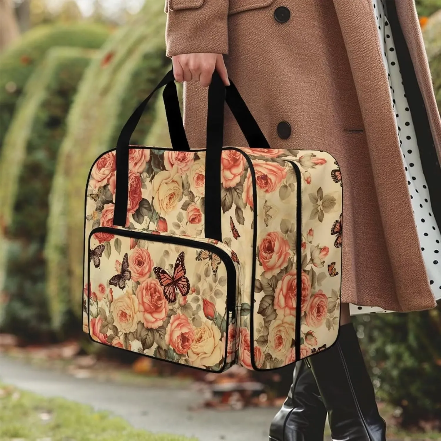 Butterfly Rose Sewing Machine Case for Most Standard Sewing Machines Sewing Machine Bag with Handles and Pockets Travel Storage Carry Case Large Capacity