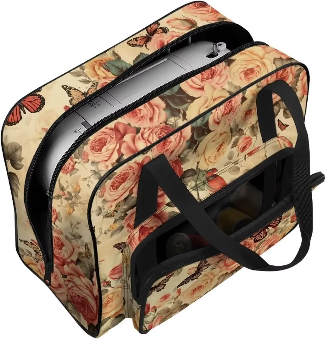 Butterfly Rose Sewing Machine Case for Most Standard Sewing Machines Sewing Machine Bag with Handles and Pockets Travel Storage Carry Case Large Capacity