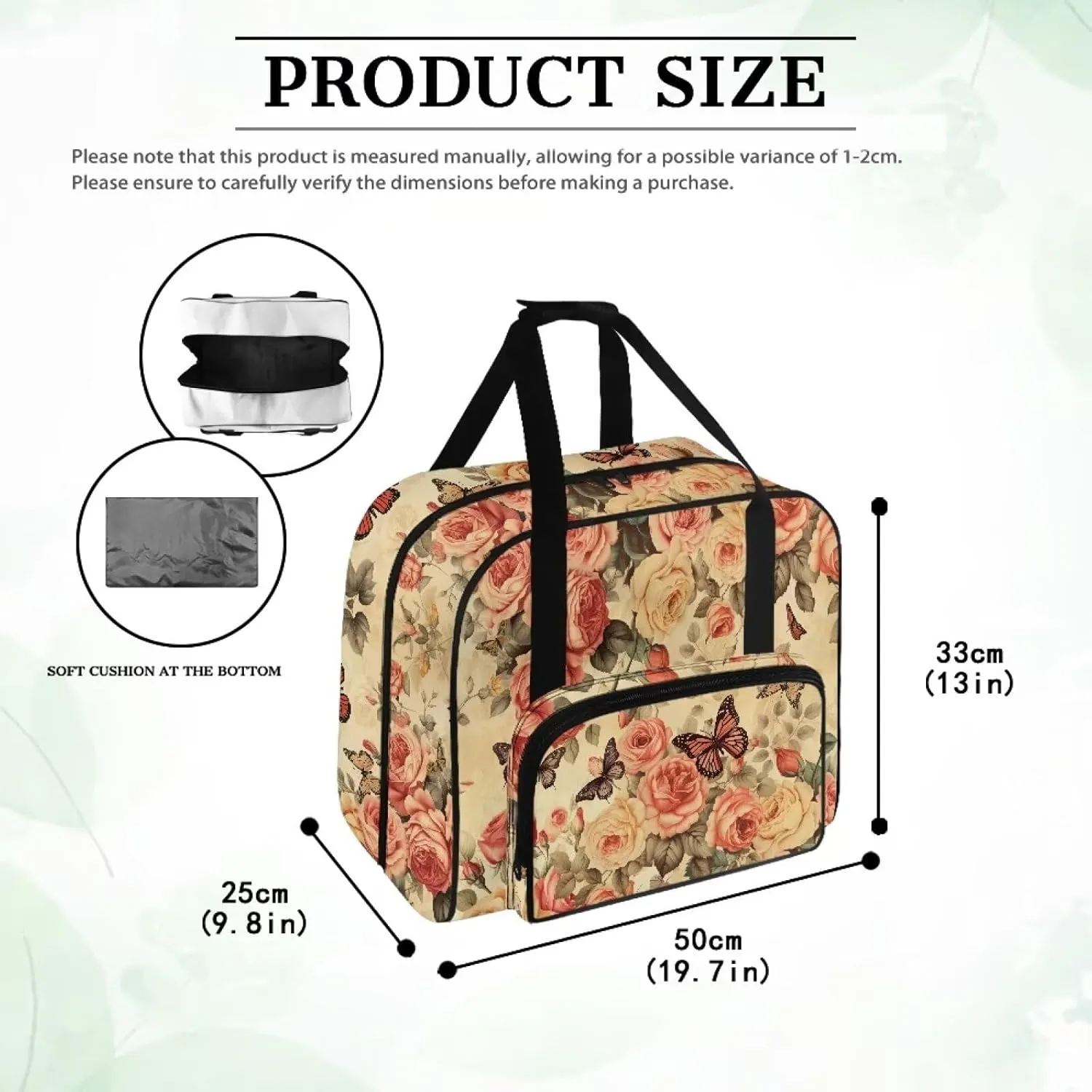 Butterfly Rose Sewing Machine Case for Most Standard Sewing Machines Sewing Machine Bag with Handles and Pockets Travel Storage Carry Case Large Capacity