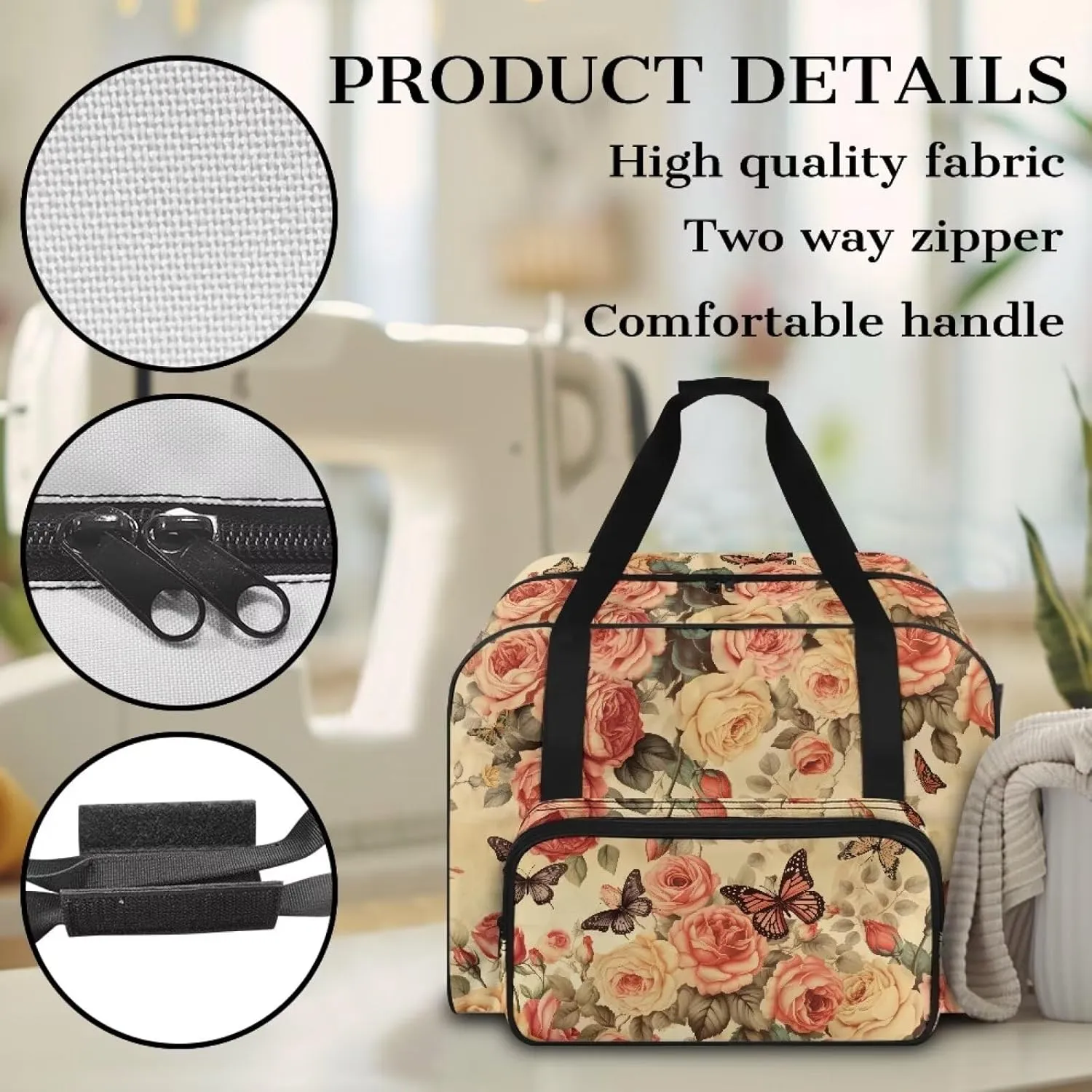 Butterfly Rose Sewing Machine Case for Most Standard Sewing Machines Sewing Machine Bag with Handles and Pockets Travel Storage Carry Case Large Capacity