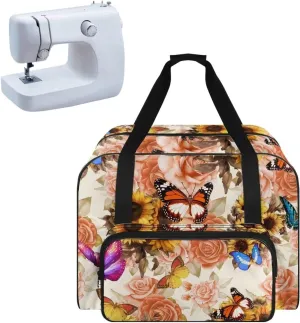 Butterfly Roses Sewing Machine Cover Dust Cover Portable Sewing Machine Handbag with Pockets Sewing Machine Tote with Storage Pockets for Sewing Machine and Extra Accessories