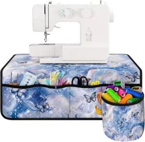 Butterfly Sewing Machine Carry Case for Table with 4 Pockets for Sewing Accessories Non Slip Mats Soft Sew Machine Pad Protective Accessories