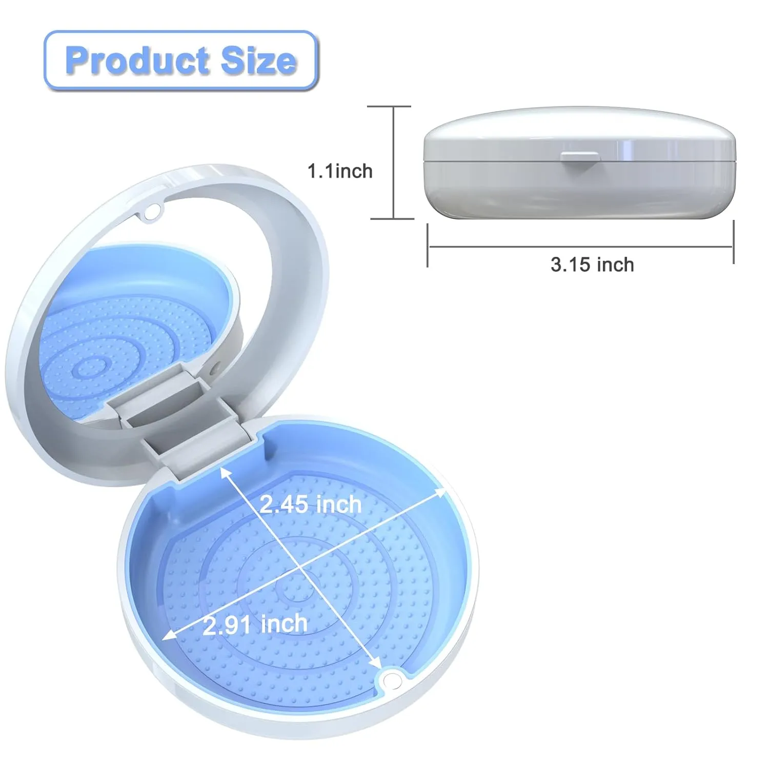 BVN Retainer Case With Mirror - Denture, Orthodontic, Braces, Mouth Guard, Teeth Aligner, Night Guard Container Storage Holder - White