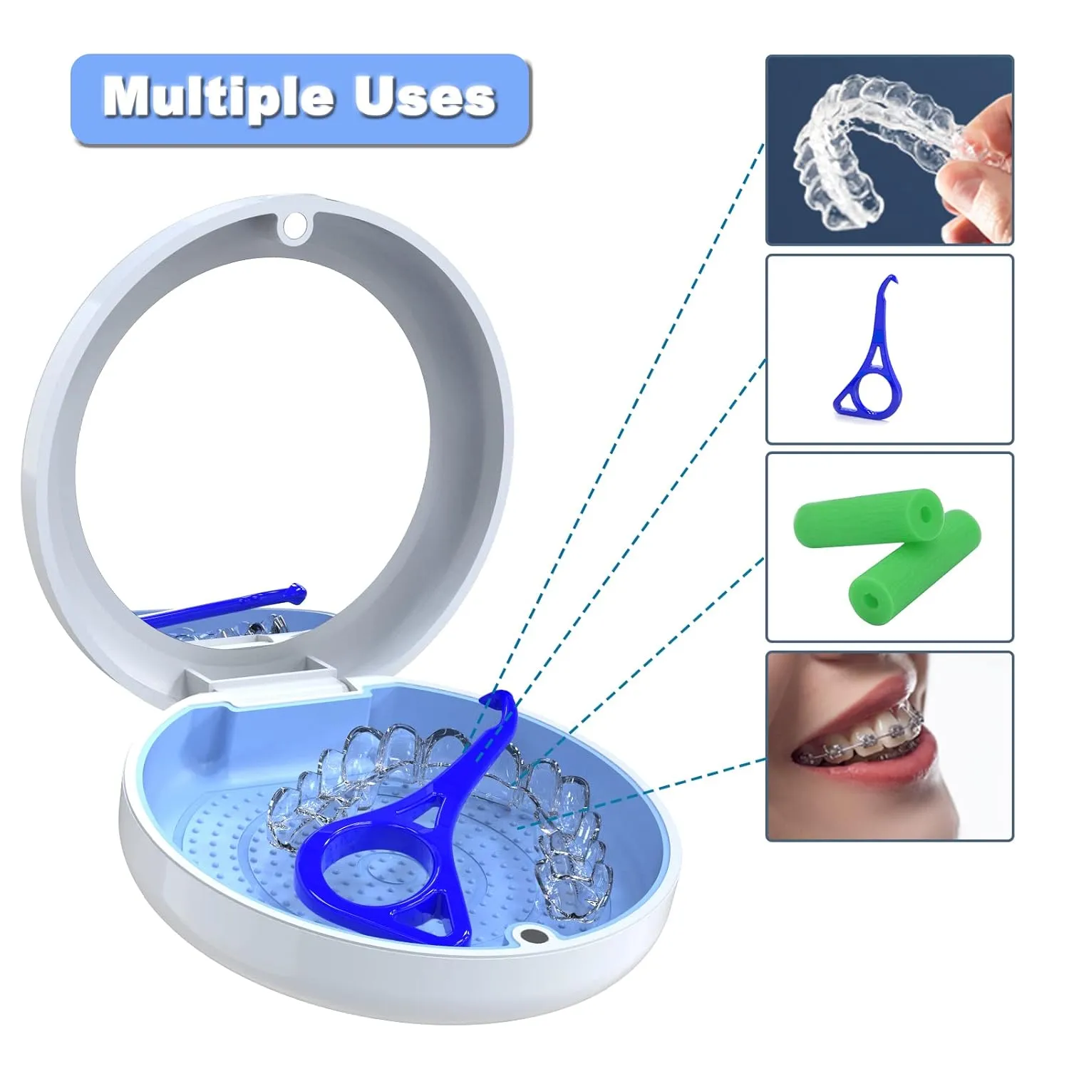 BVN Retainer Case With Mirror - Denture, Orthodontic, Braces, Mouth Guard, Teeth Aligner, Night Guard Container Storage Holder - White