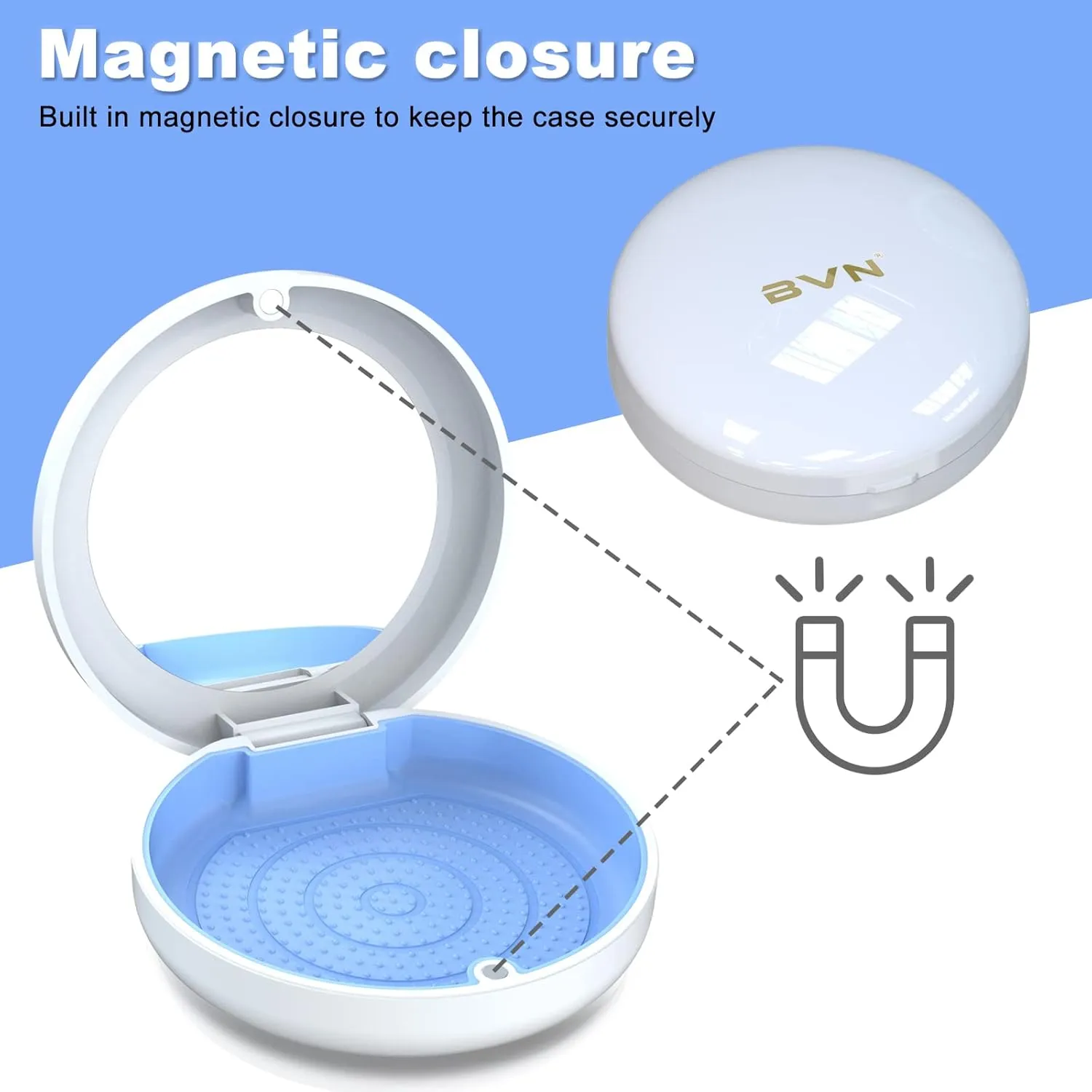 BVN Retainer Case With Mirror - Denture, Orthodontic, Braces, Mouth Guard, Teeth Aligner, Night Guard Container Storage Holder - White