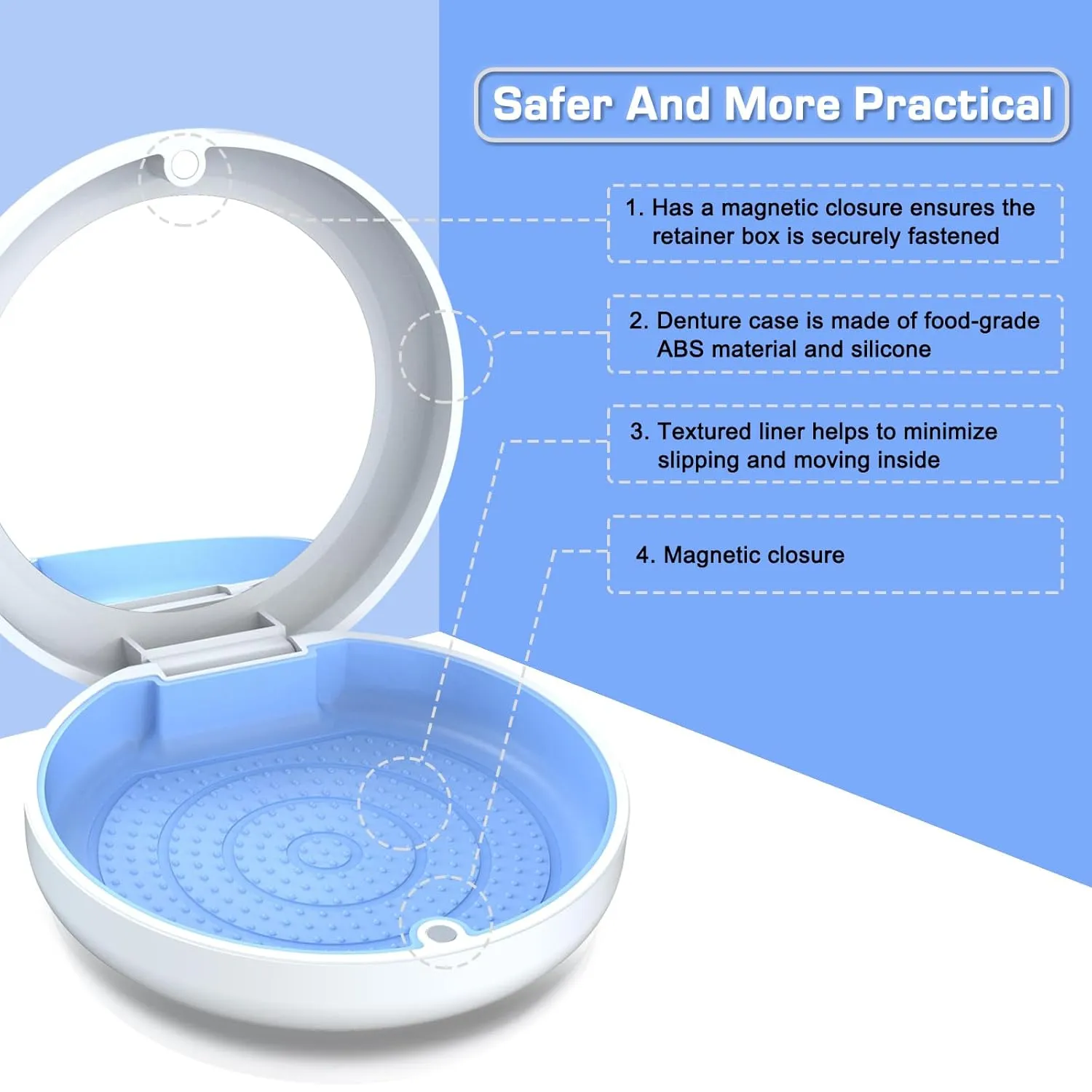 BVN Retainer Case With Mirror - Denture, Orthodontic, Braces, Mouth Guard, Teeth Aligner, Night Guard Container Storage Holder - White