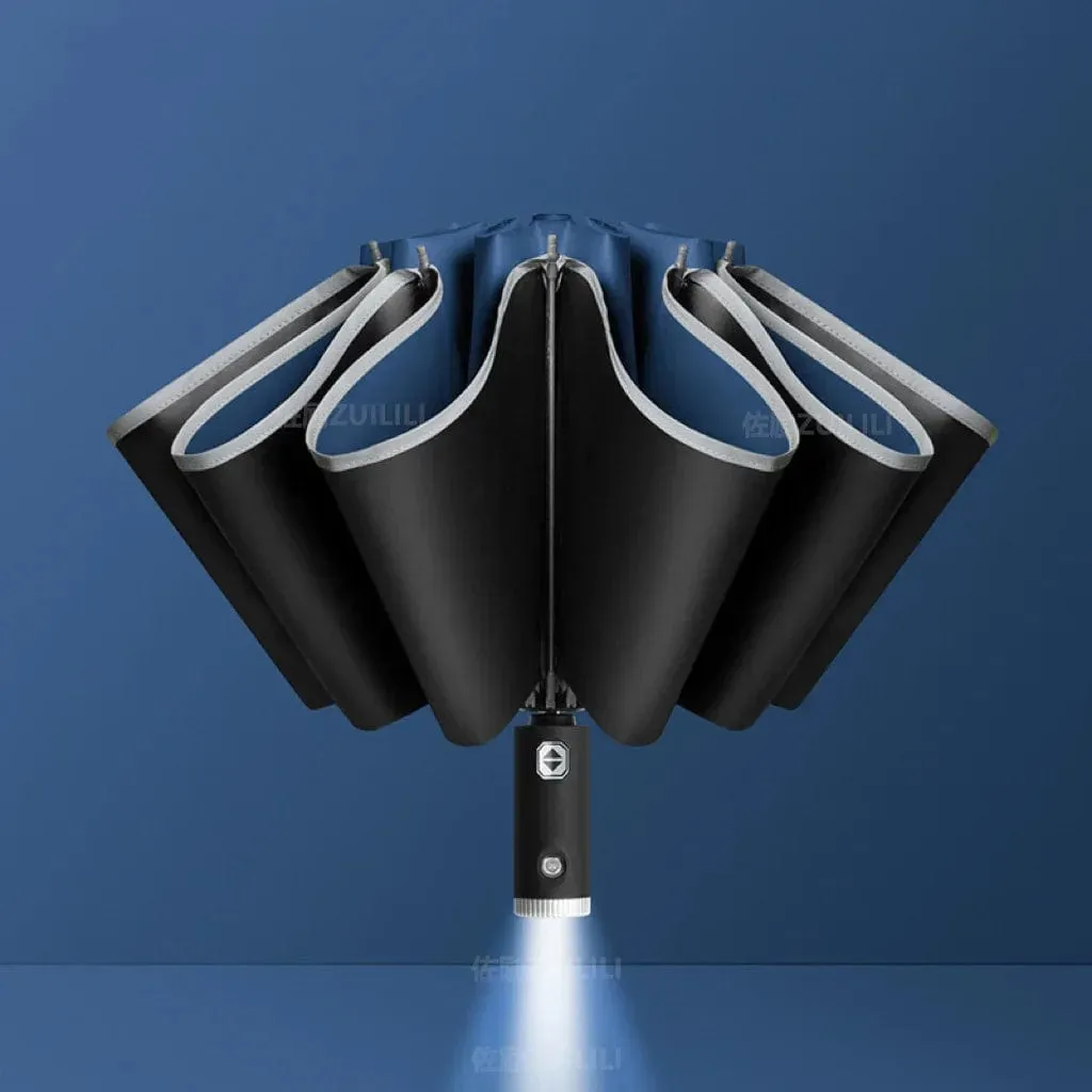 BYD AutoShield: Reflective Stripe Windproof Umbrella with LED Light