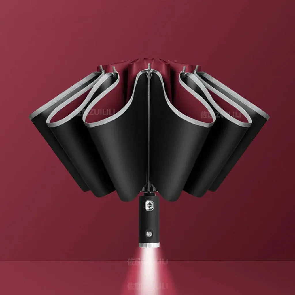 BYD AutoShield: Reflective Stripe Windproof Umbrella with LED Light