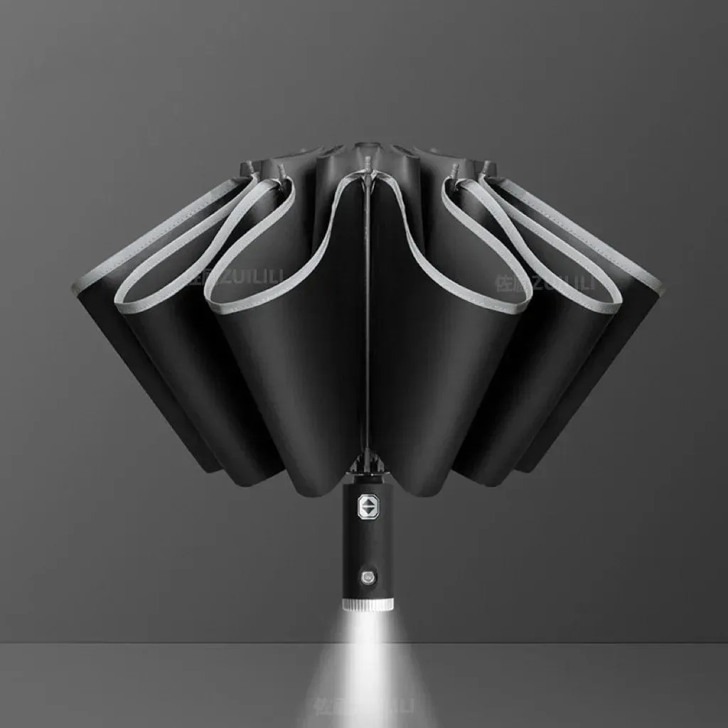 BYD AutoShield: Reflective Stripe Windproof Umbrella with LED Light
