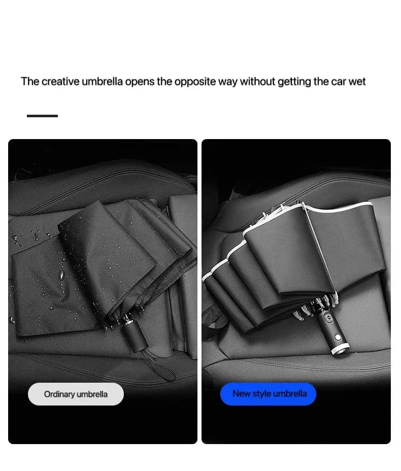 BYD AutoShield: Reflective Stripe Windproof Umbrella with LED Light