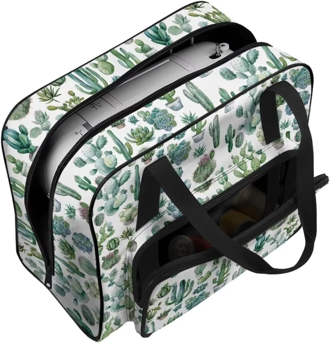 Cactus Sewing Machine Carrying Case Portable Travel Storage Carry Case with Pockets Lightweight Hard Sewing Machine Bag for Most Sewing Machines and Extra Sewing Accessories