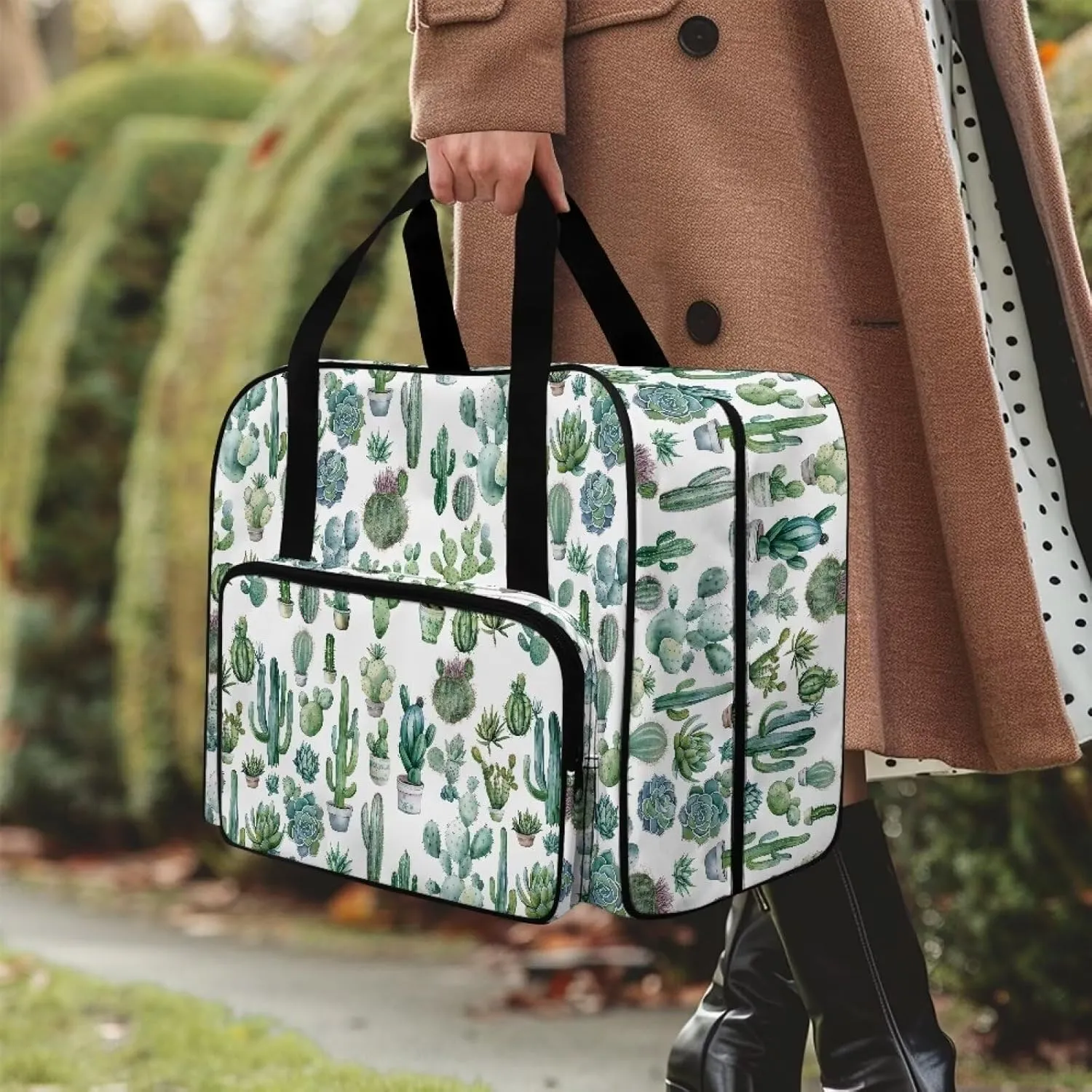 Cactus Sewing Machine Carrying Case Portable Travel Storage Carry Case with Pockets Lightweight Hard Sewing Machine Bag for Most Sewing Machines and Extra Sewing Accessories