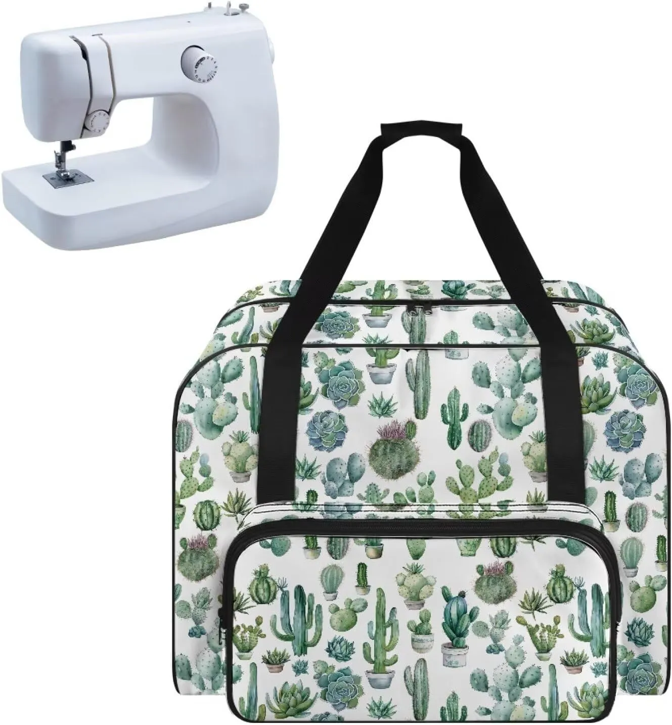 Cactus Sewing Machine Carrying Case Portable Travel Storage Carry Case with Pockets Lightweight Hard Sewing Machine Bag for Most Sewing Machines and Extra Sewing Accessories