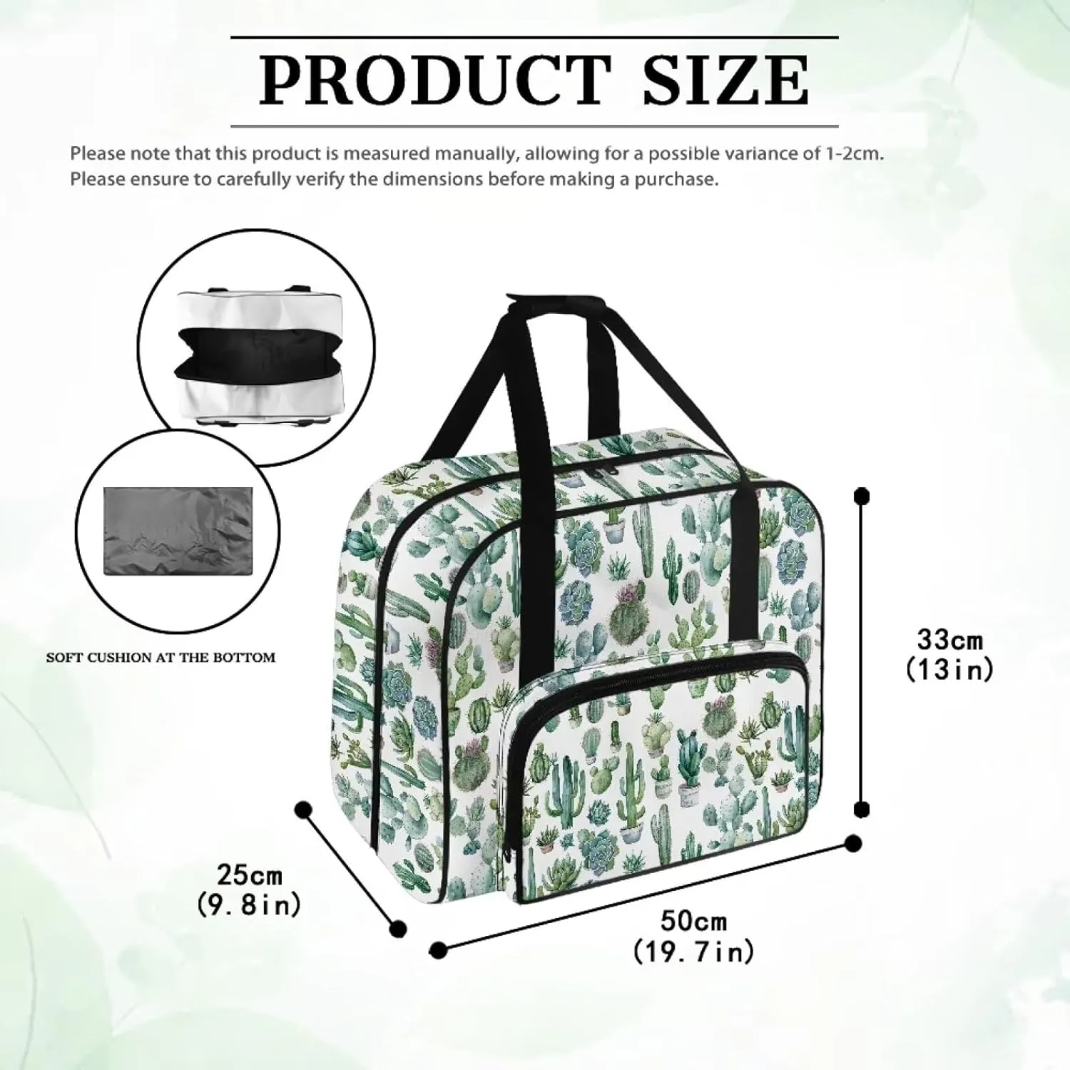 Cactus Sewing Machine Carrying Case Portable Travel Storage Carry Case with Pockets Lightweight Hard Sewing Machine Bag for Most Sewing Machines and Extra Sewing Accessories