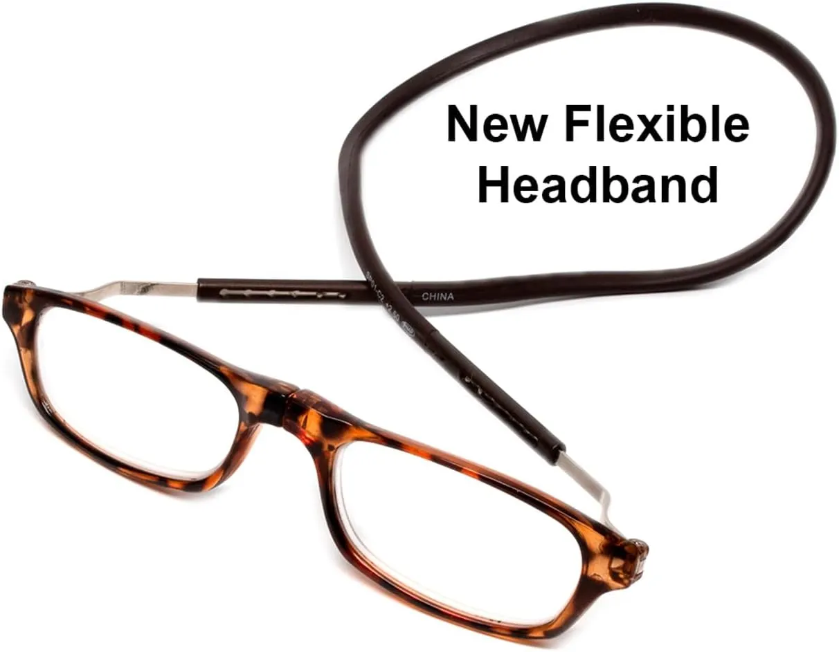 Calabria Snap Magnetic Bridge Front Connect L-XL Reading Glasses Clear or Blue Light Lens Men Women Around Neck Hang Readers