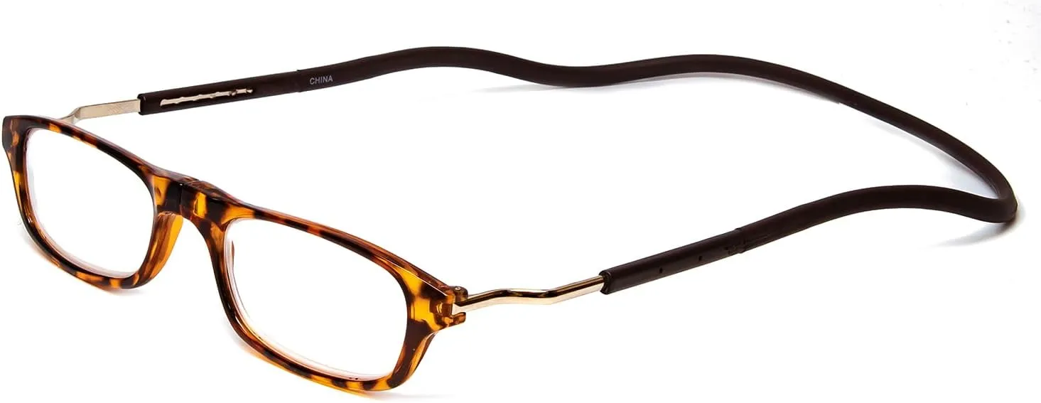 Calabria Snap Magnetic Bridge Front Connect L-XL Reading Glasses Clear or Blue Light Lens Men Women Around Neck Hang Readers