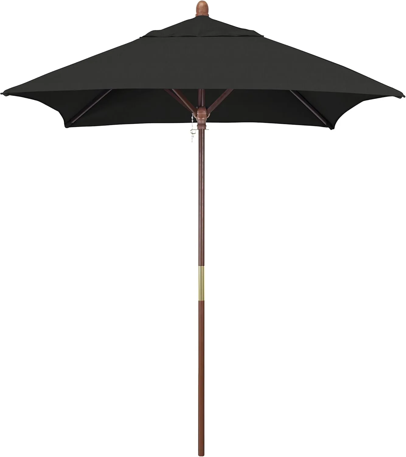 California Umbrella 6' Sq Wooden Market Umbrella, Push Open Pin Stop , Sunbrella Black (Model: MARE604-5408)