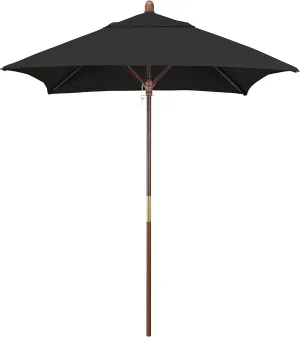 California Umbrella 6' Sq Wooden Market Umbrella, Push Open Pin Stop , Sunbrella Black (Model: MARE604-5408)