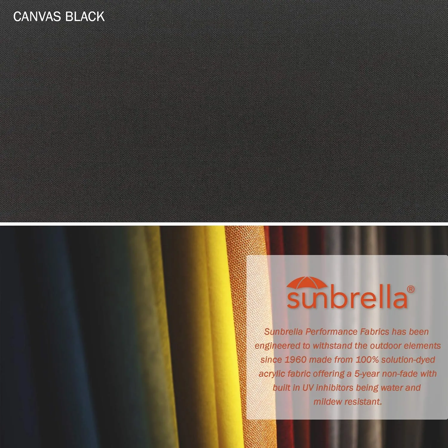 California Umbrella 6' Sq Wooden Market Umbrella, Push Open Pin Stop , Sunbrella Black (Model: MARE604-5408)