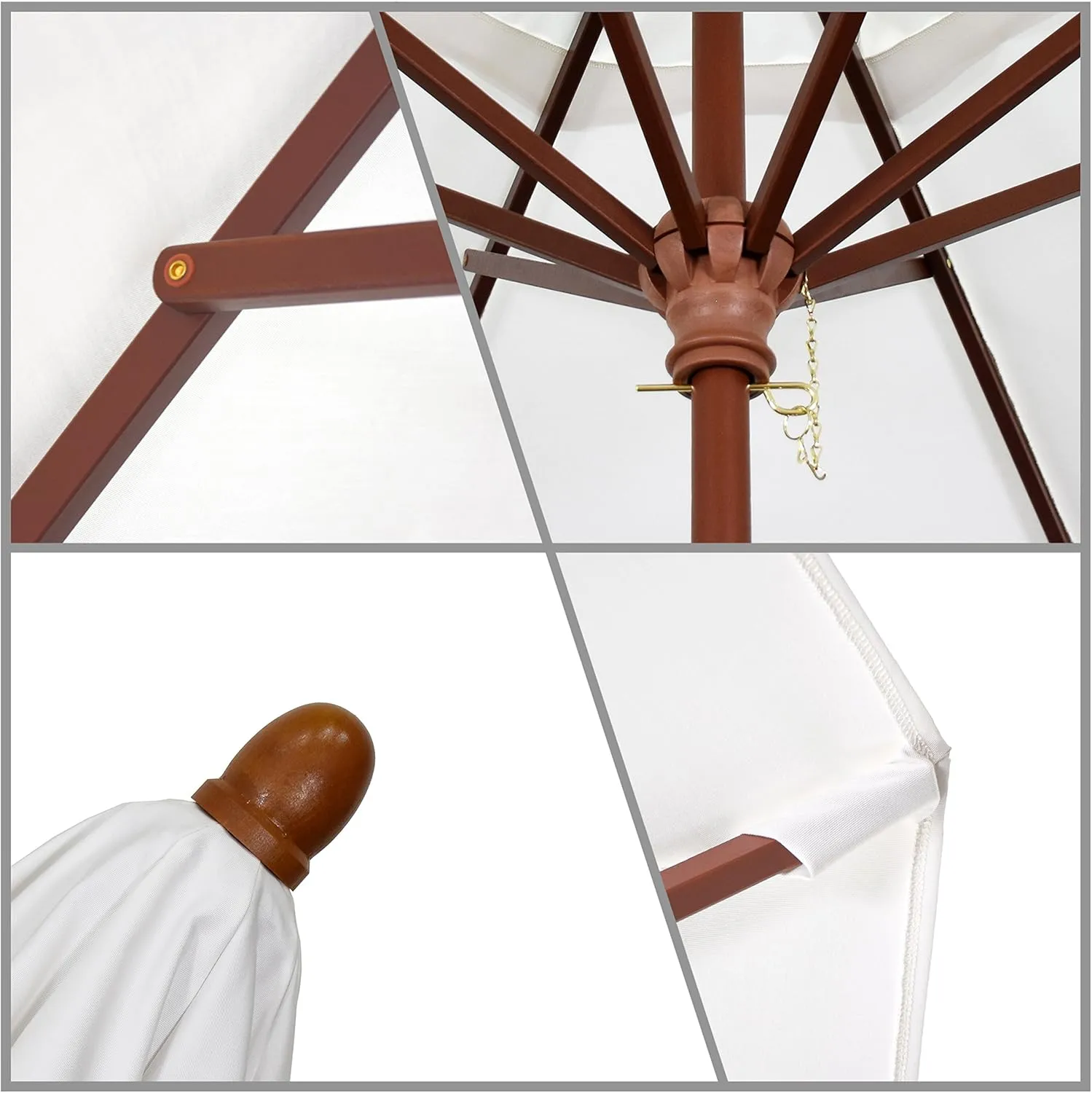 California Umbrella 6' Sq Wooden Market Umbrella, Push Open Pin Stop , Sunbrella Black (Model: MARE604-5408)