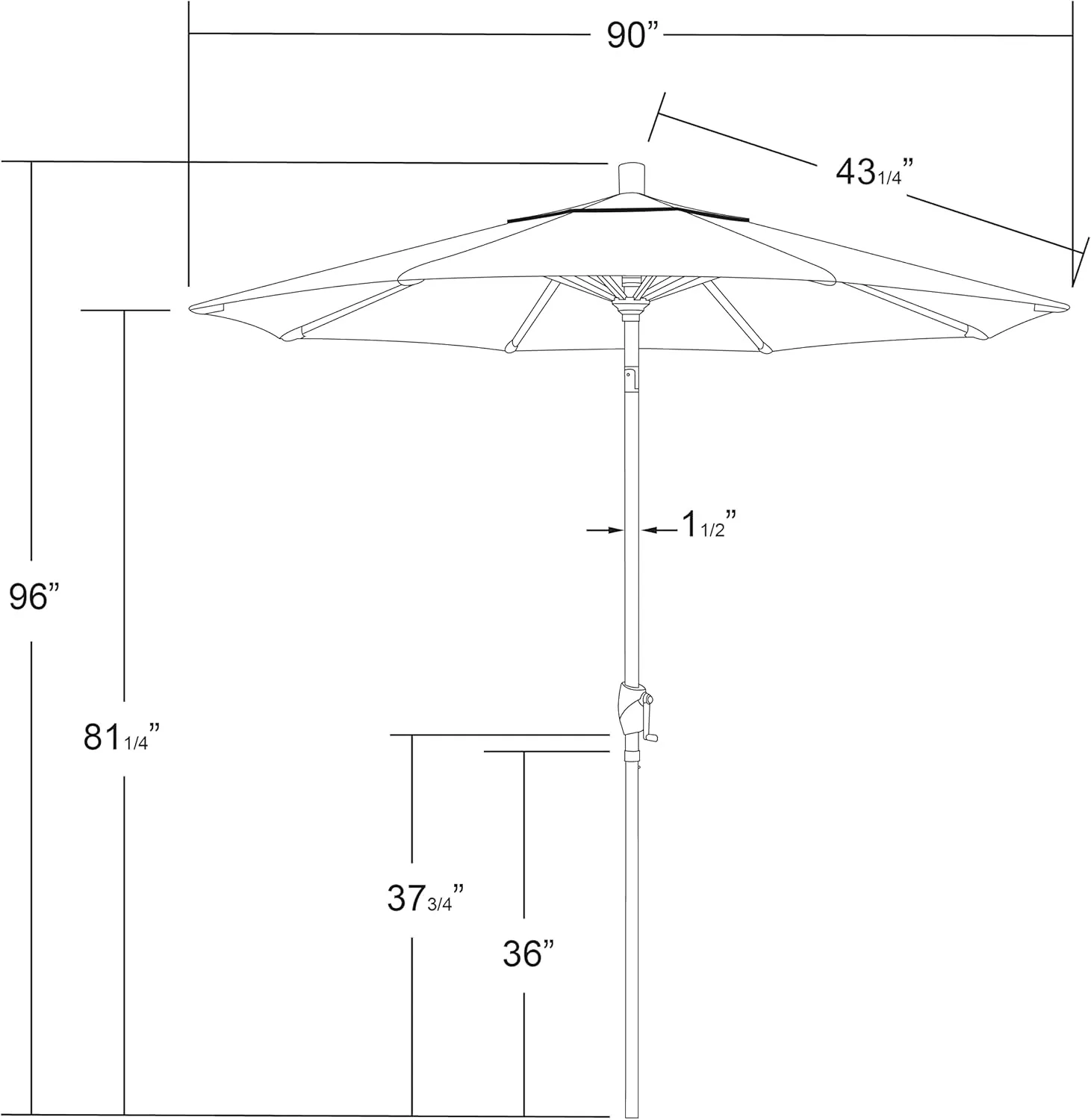 California Umbrella 7.5' Rd Pacific Trail Series Aluminum Patio Umbrella, Crank Lift, Push Button Tilt, Black Finish