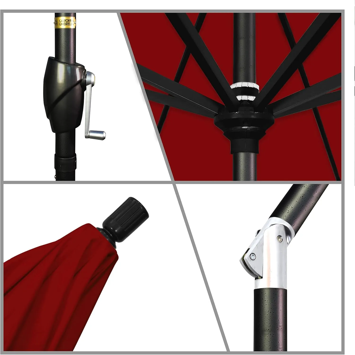 California Umbrella 7.5' Rd Pacific Trail Series Aluminum Patio Umbrella, Crank Lift, Push Button Tilt, Black Finish