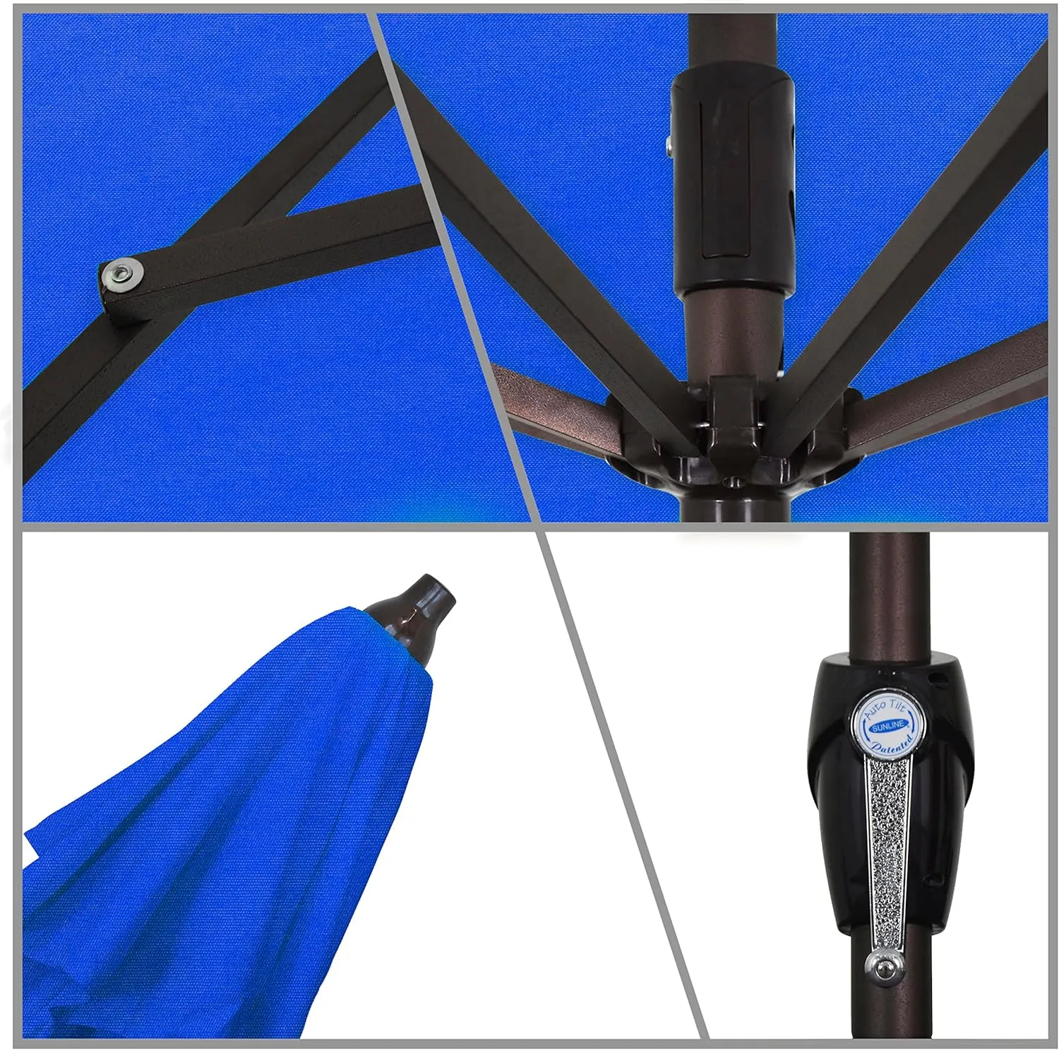 California Umbrella 7.5' Round Sunbrella Aluminum Outdoor Deck, Pool or Patio Umbrella, Crank Lift, Auto Tilt, Bronze Pole, Pacific Blue