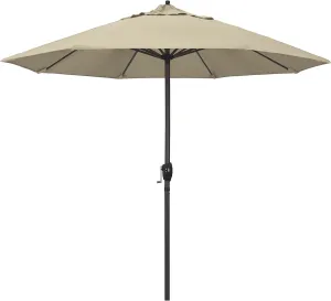California Umbrella 9' Rd Sunbrella Aluminum Patio Umbrella, Crank Lift, Auto Tilt, Bronze Pole, Antique Beige