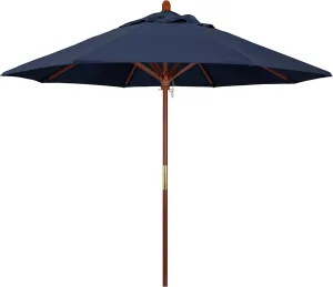 California Umbrella 9' Rd. Wooden Market Umbrella, Push Open Pin Stop , Sunbrella Spectrum Indigo