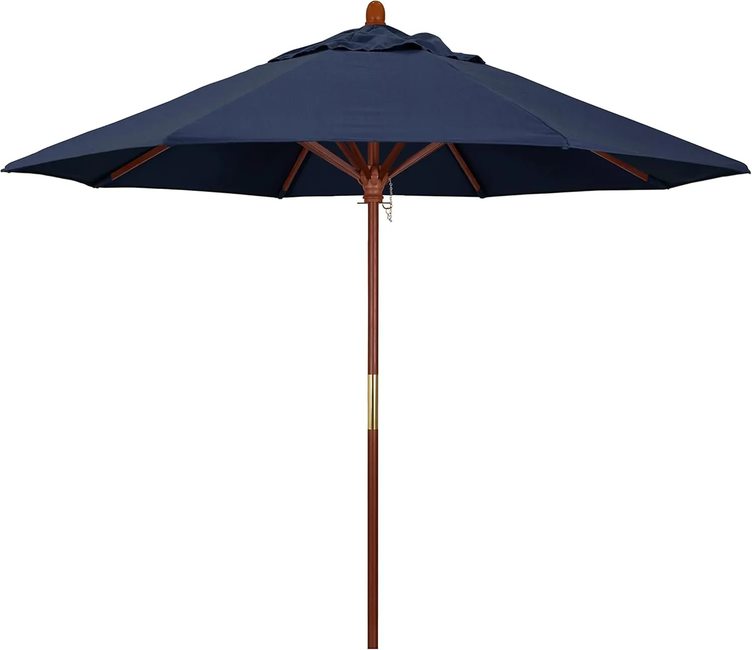 California Umbrella 9' Rd. Wooden Market Umbrella, Push Open Pin Stop , Sunbrella Spectrum Indigo