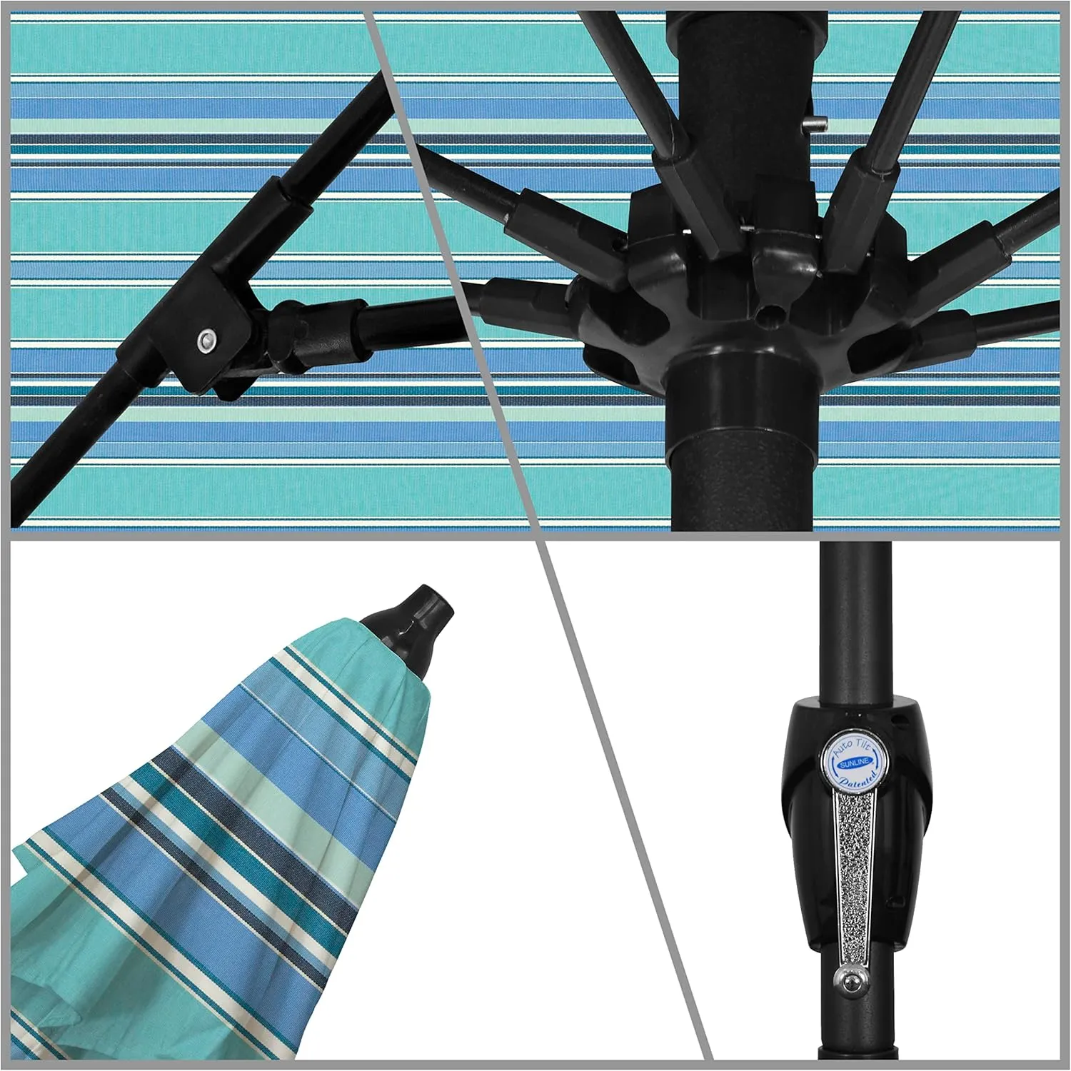 California Umbrella 9' Round Sunbrella Aluminum Outdoor Deck, Pool or Patio Umbrella, Crank Lift, Auto Tilt, Bronze Pole, Dolce Oasis