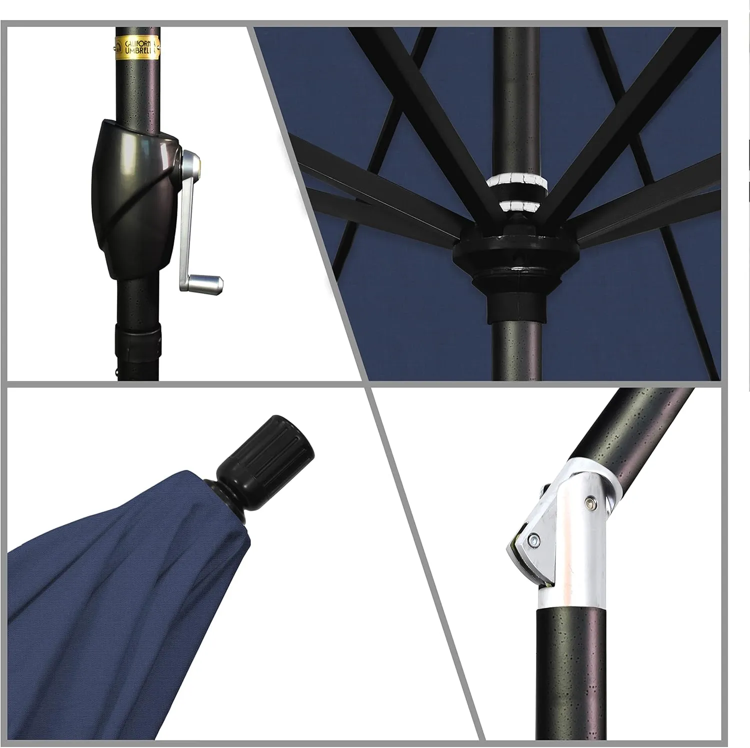 California Umbrella GSPT908302-48080 9' Round Aluminum Market, Crank Lift, Push Button Tilt, Black Pole, Sunbrella Spectrum Indigo