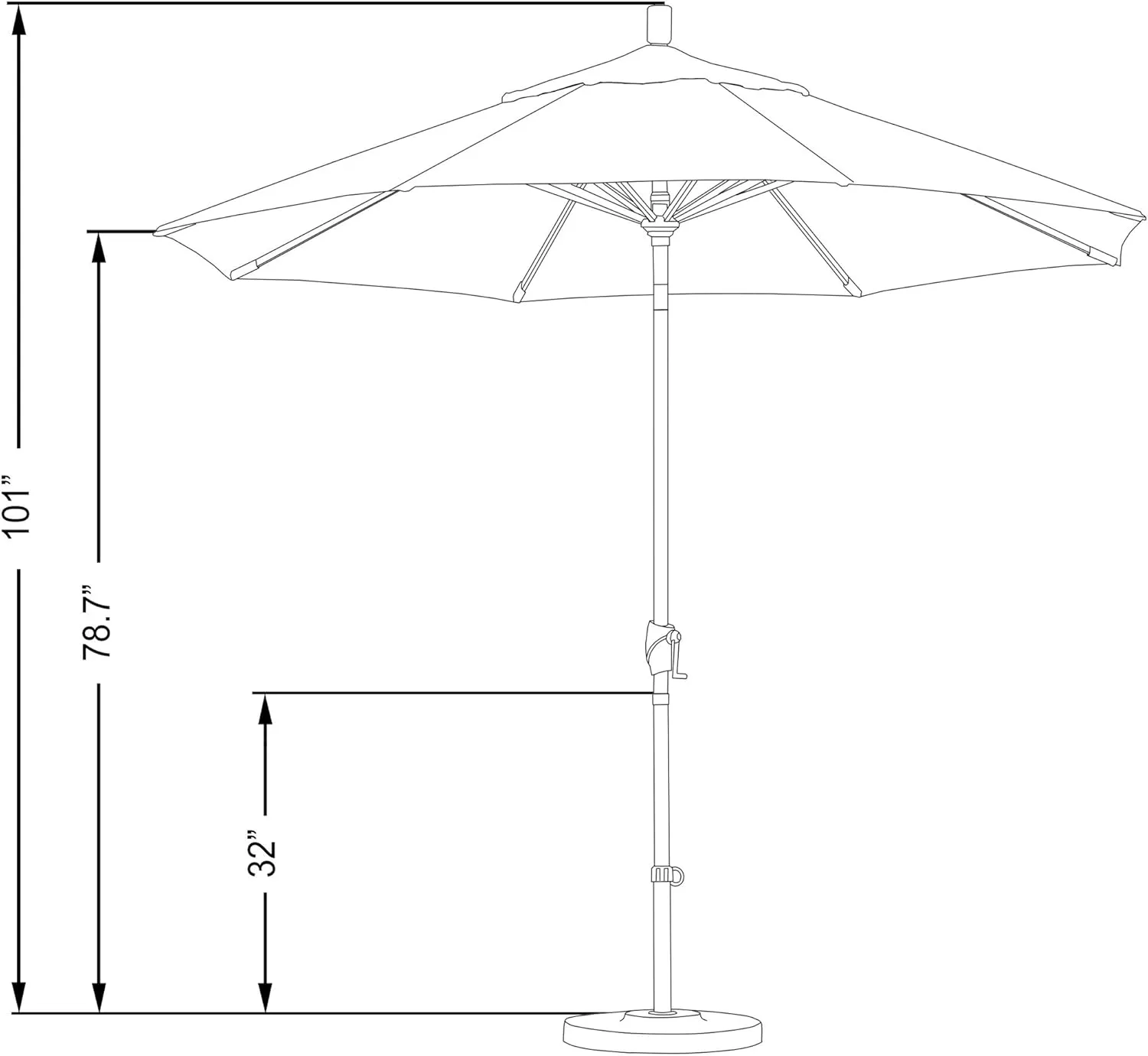 California Umbrella GSPT908302-48080 9' Round Aluminum Market, Crank Lift, Push Button Tilt, Black Pole, Sunbrella Spectrum Indigo
