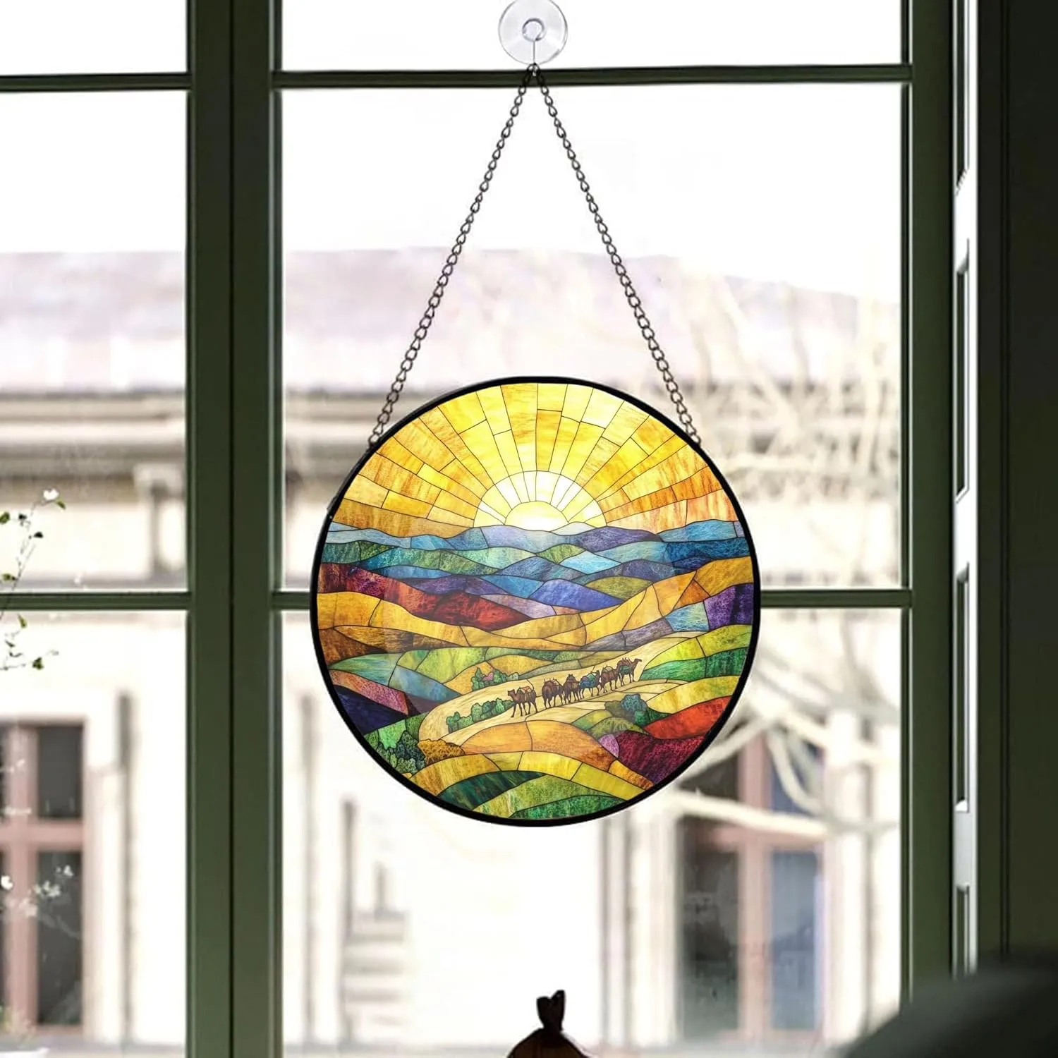 Camel Caravan Crossing The Desert Decor Suncatcher Stained Glass Window Hanging- Custom Suncatcher 2025, Wooden Ornament, Christmas Hanging Decor, Suncatcher for Christmas Tree. fmBcGi