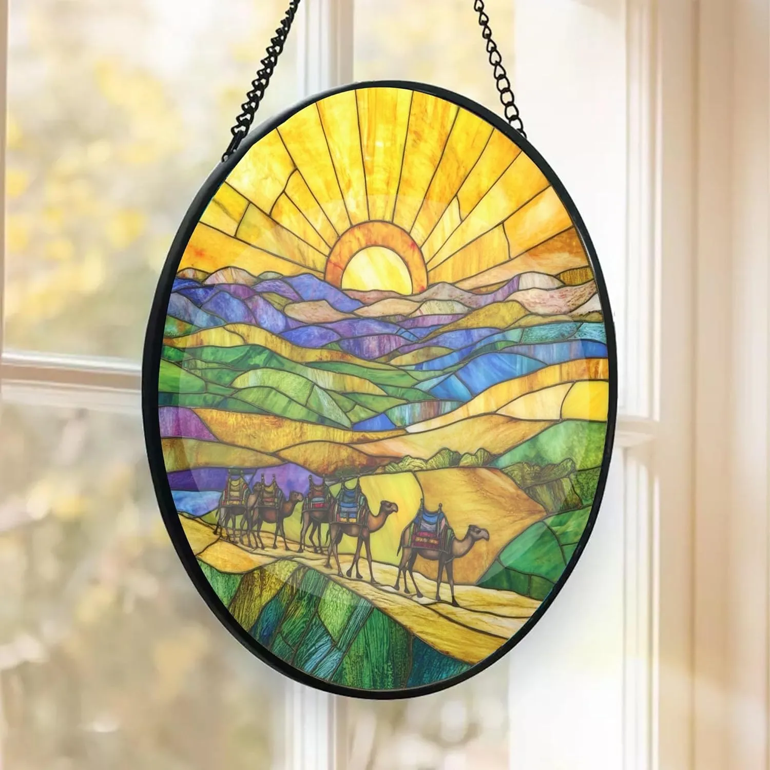 Camel Caravan Crossing The Desert Decor Suncatcher Stained Glass Window Hanging- Custom Suncatcher 2025, Wooden Ornament, Christmas Hanging Decor, Suncatcher for Christmas Tree. fWM4db