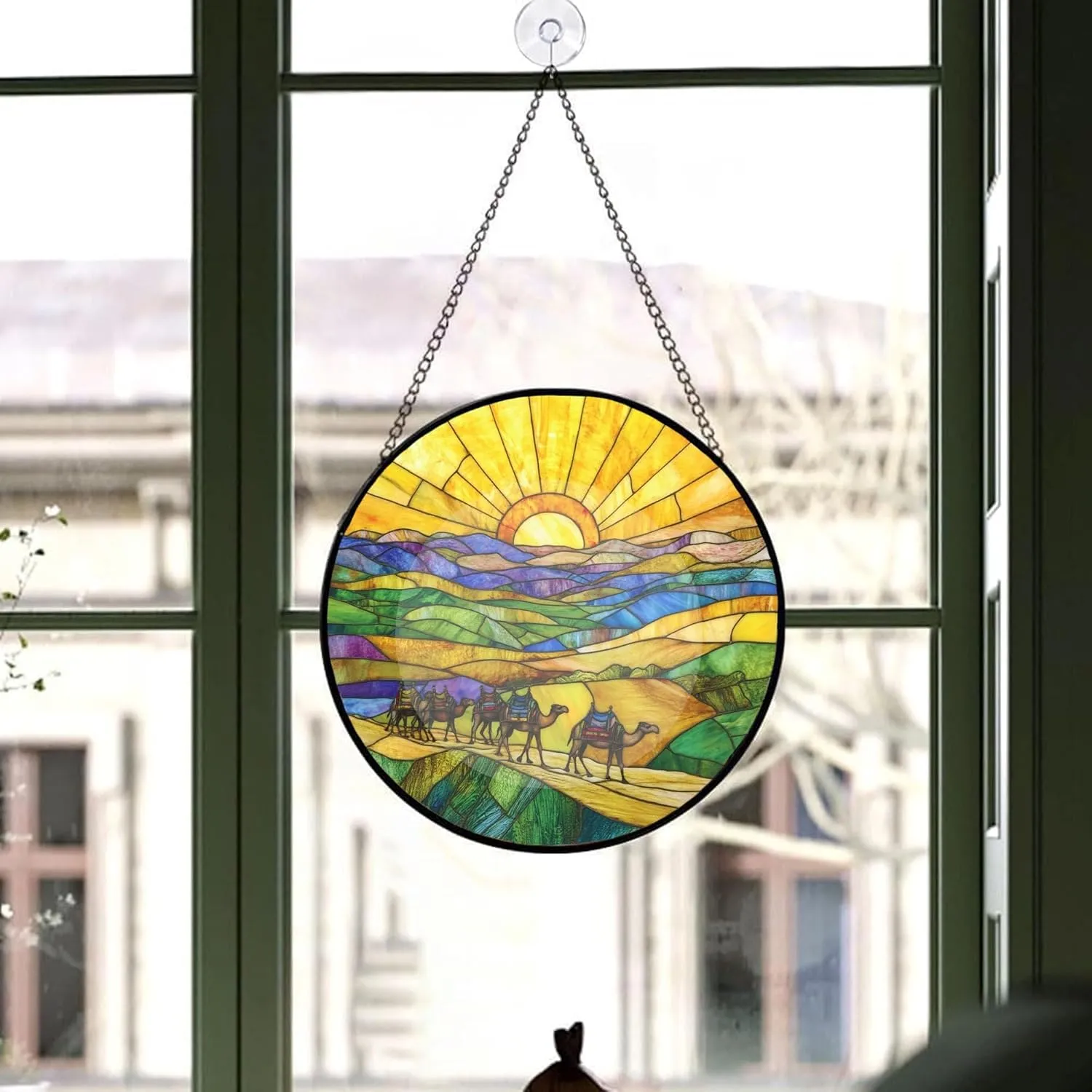 Camel Caravan Crossing The Desert Decor Suncatcher Stained Glass Window Hanging- Custom Suncatcher 2025, Wooden Ornament, Christmas Hanging Decor, Suncatcher for Christmas Tree. fWM4db
