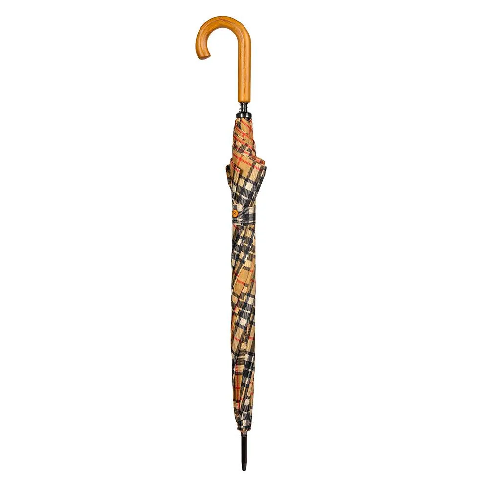 Camel Thomson Tartan Large Cover Walking Length with Wood Handle