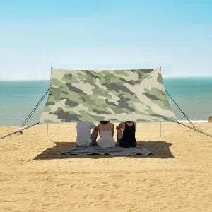Camouflage Military Pattern Beach Canopy Tent Anti-UV & Wind Resistant, Camping Sun Shelter Easy Setup Portable,Outdoor Shade Tents with Sandbags,Sand Shovels,Ground Pegs & Stability Poles