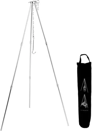 Camping Tripod, Campfire Tripod Grill with Adjustable Hang, Hanging Pot Grill Stand for Hanging Cookware Outdoor