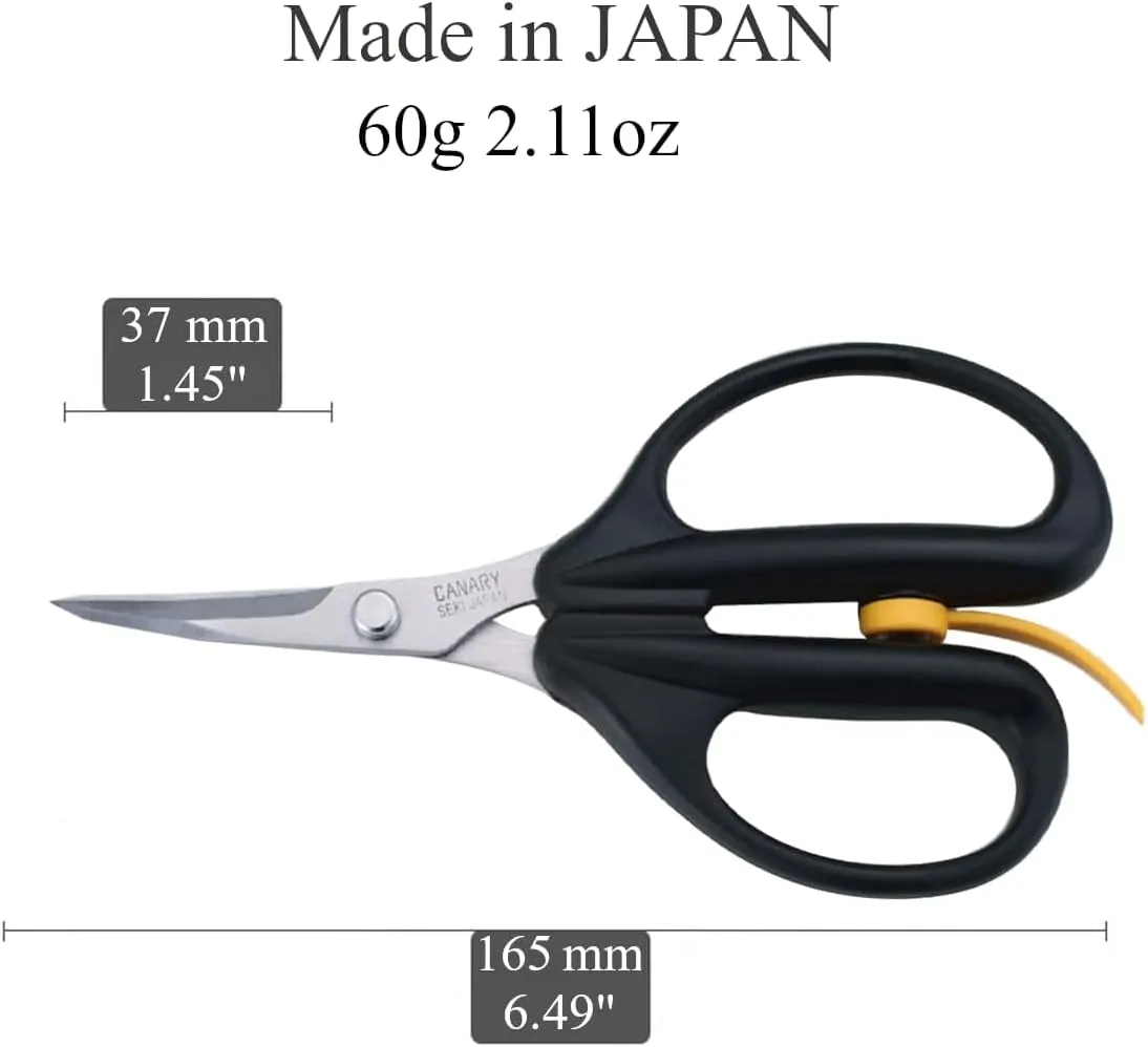 CANARY Spring Loaded Craft Scissors 6.3" [Curved Sharp Tips], Made in JAPAN, Razor Sharp Japanese Stainless Steel Blade, Black