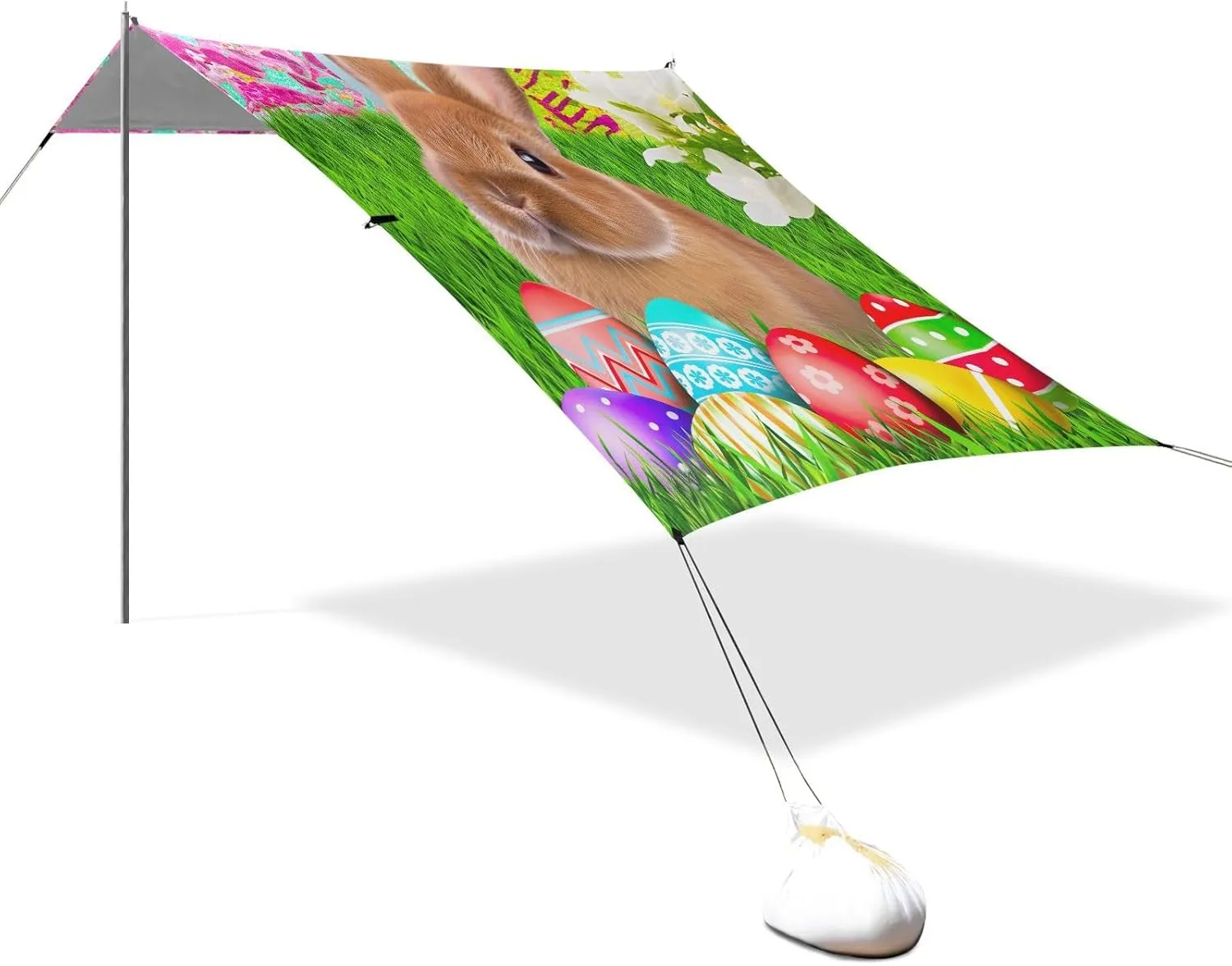 Canopy Beach Tent Outdoor Patio Shade Cute 9.2 × 10.5 FT Cute Bunny Easter Eggs Grass Portable Camping Shelter Family Waterproof with Poles Sand Anchor