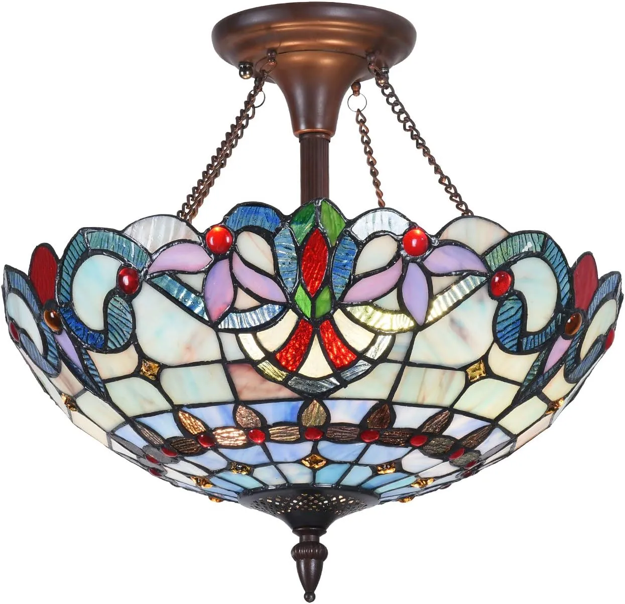 Capulina Tiffany Hanging Ceiling Light Fixture 16X16X14 Inches Light Blue Victorian Style Stained Glass Pendant Light for Living Room Bedroom Hallway Entrance
