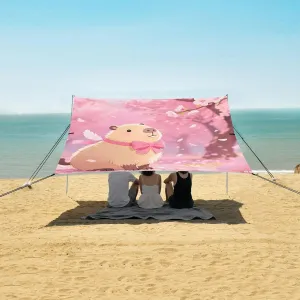 Capybara Under The Cherry Trees Beach Camping Tent Sun Shelter for Whole Family, Beach Shade Canopy with UPF50  UV Protection,Easy Set Up and Carry,Outdoor Shade for Trips, Fishing, Backyard Fu