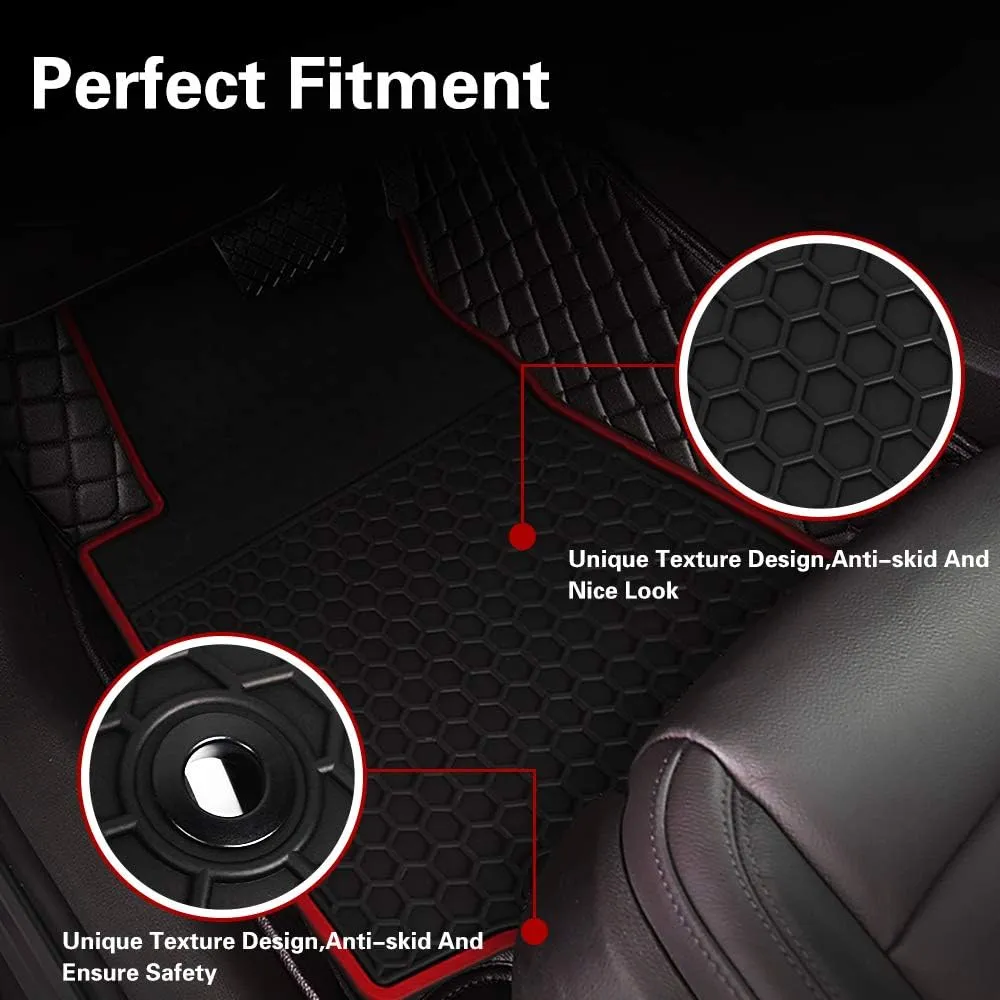 Car Floor Mat for Honda Civic 9th Generation 2012 2013 2014 2015, Custom Fit Rubber Black and Red Auto Floor Liners Mat All Weather Protection Heavy Duty Odorless