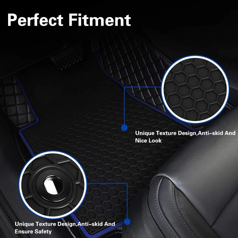 Car Rubber Floor Mat for Honda Civic 10th Generation 2016 2017 2018 2019 2020 2021, Custom Fit Rubber Black and Navy Blue Auto Floor Liners Mat All Weather Protection Heavy Duty Odorless