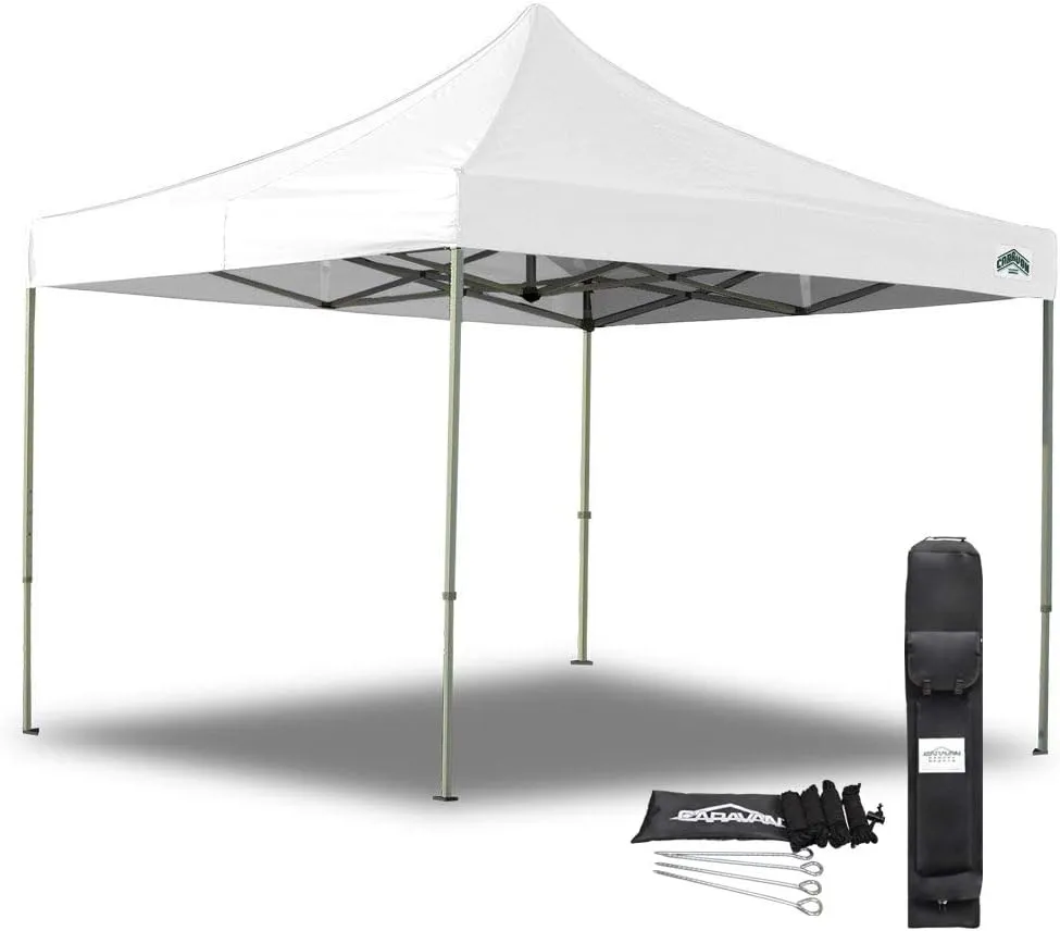 Caravan Canopy DisplayShade 10x10 Pop-Up Canopy – Heavy-Duty Outdoor Canopy, Business, Commercial, Fire-Resistant, Full Truss Frame, 99% UV Protection, Adjustable Height, Roller Bag & Stakes Included