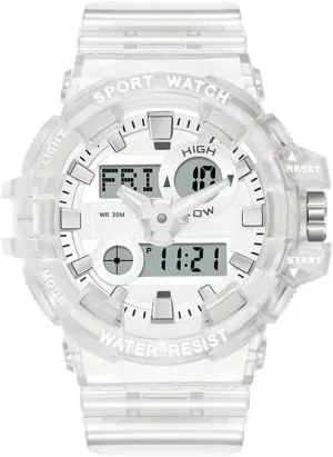 Carlien Men's Analog Digital Display LED Watch Military Multifunctional Waterproof Quartz Sports Watch with Transparent Strap