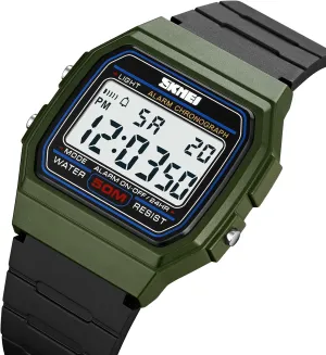 CARLIEN Men's Classic Casual Outdoor Waterproof Sports Watch Day Date Alarm Luminous Multi-Function Watch for Men Square Dial TPU Strap Digital Wristwatch