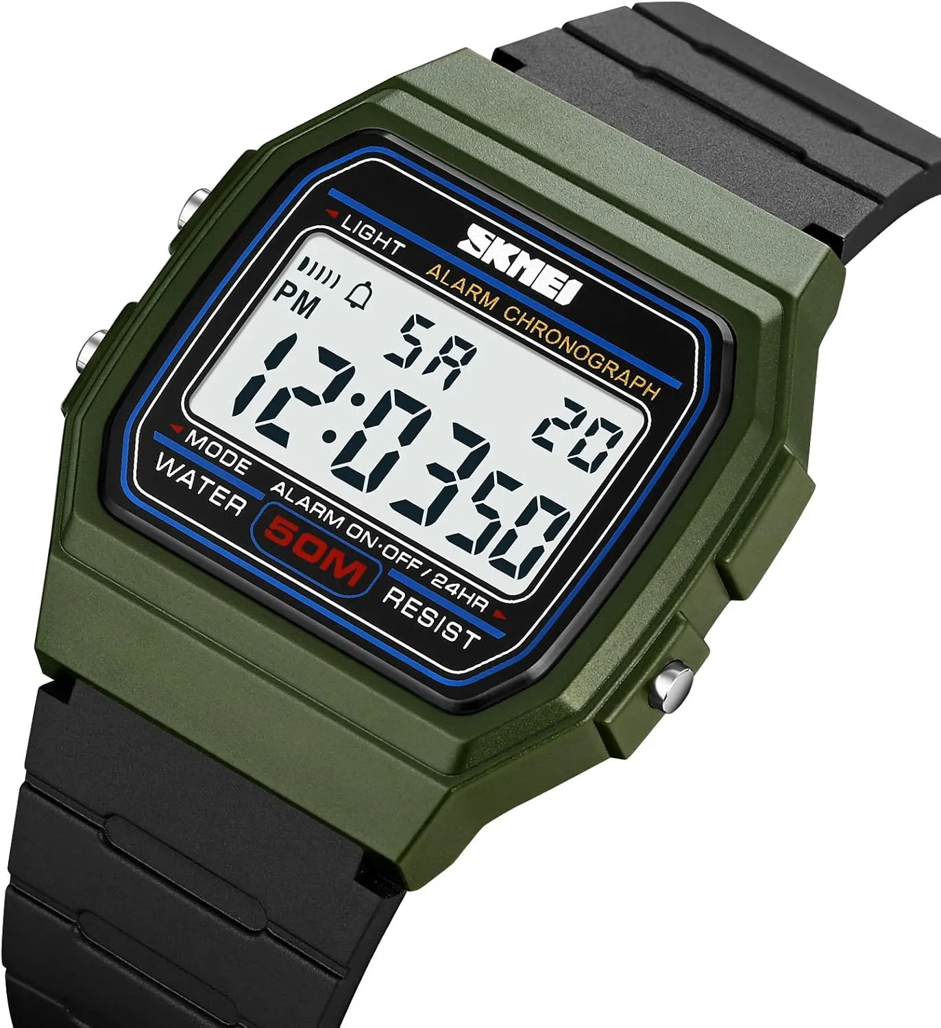 CARLIEN Men's Classic Casual Outdoor Waterproof Sports Watch Day Date Alarm Luminous Multi-Function Watch for Men Square Dial TPU Strap Digital Wristwatch